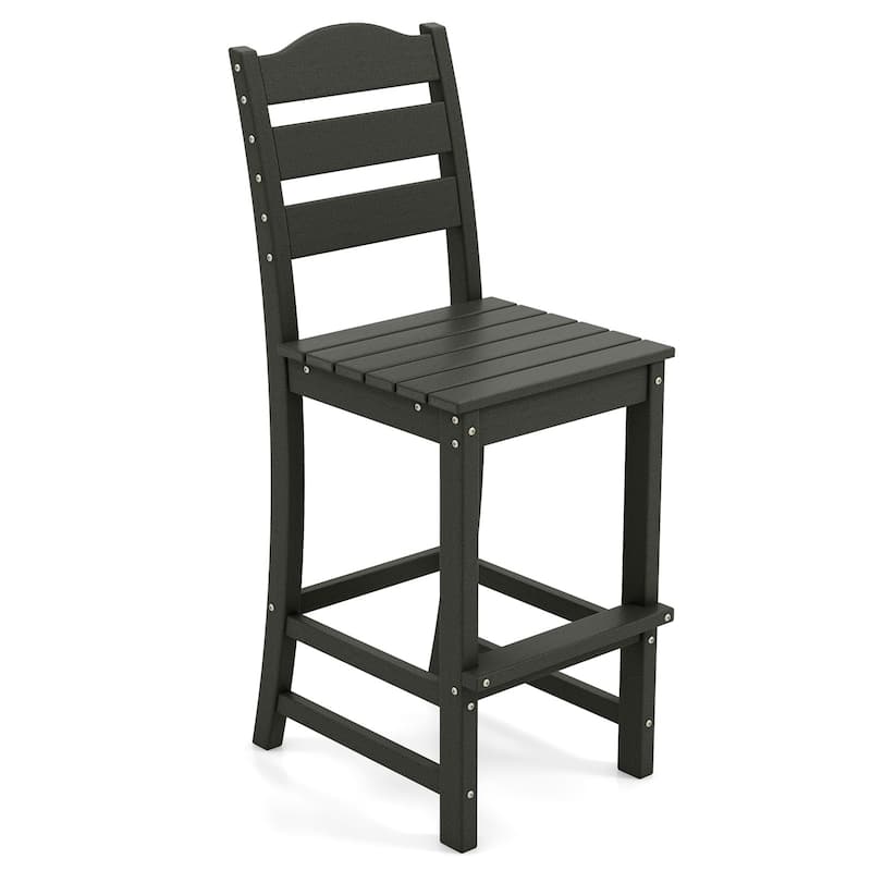 Outdoor 30 Inch Bar Stool HDPE with Backrest and Footrest - 24" x 18" x 48" - Black