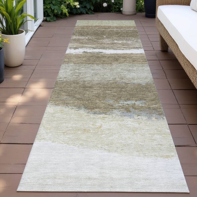 Machine Washable Indoor/Outdoor Watercolor Ombre Chantille Rug - Khaki - 2'3" x 7'6"
