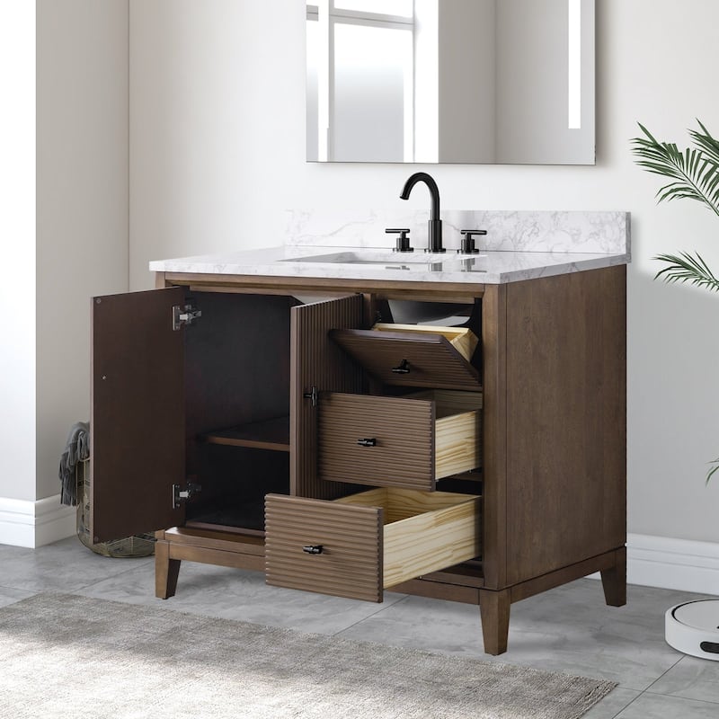 Vanity Art 42" Freestanding Bathroom Vanity with Engineered Marble Top and Sink