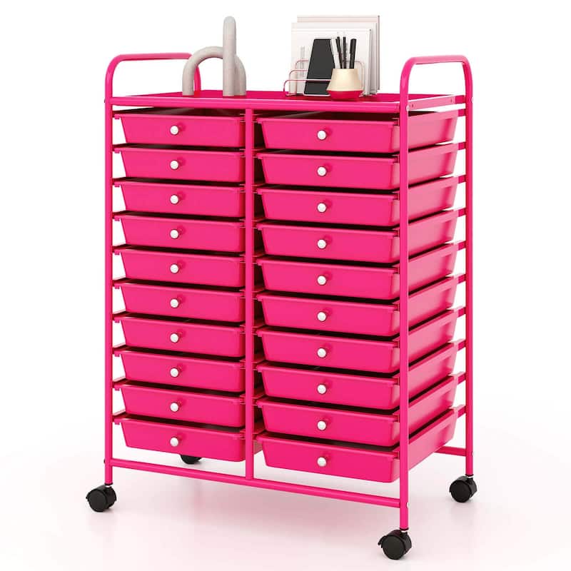 Costway 20 Drawers Rolling Cart Storage Scrapbook Paper Studio - See Details - Hot Pink