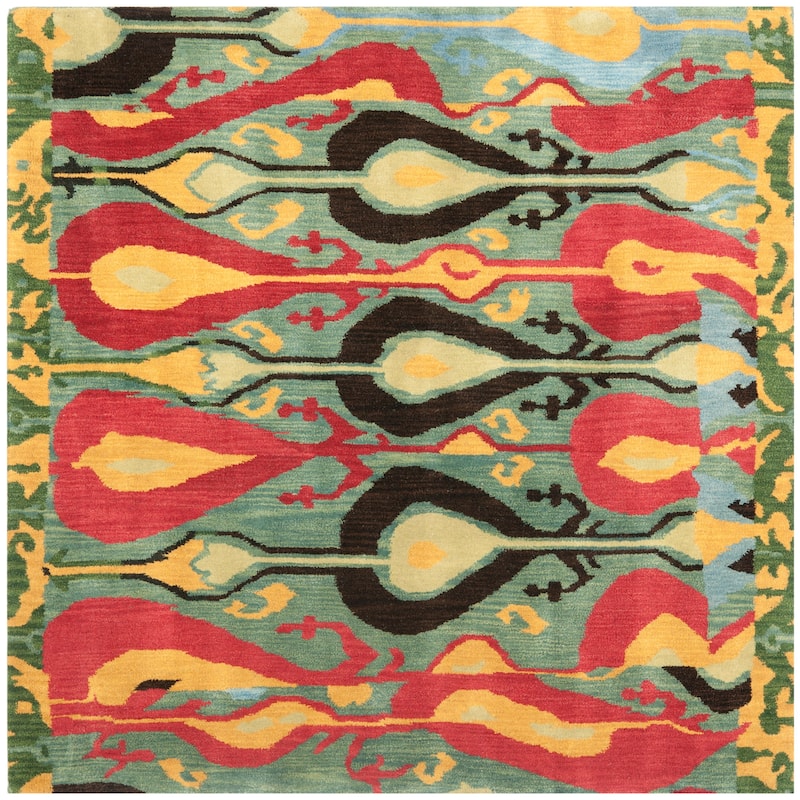 SAFAVIEH Handmade Ikat Meliha Modern Wool Rug - 6' Square - Blue/Green