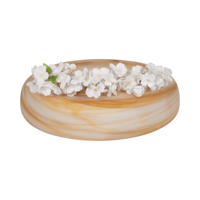 Round Glass Decorative Bowl with Swirl Pattern - 19", Orange - 19.0"