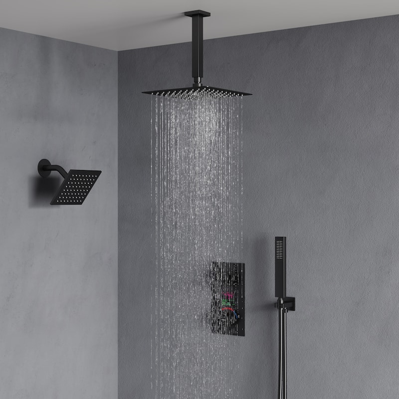 LCD Temperature Display Shower System, Dual Shower Heads Pressure Balance Shower Faucet Set