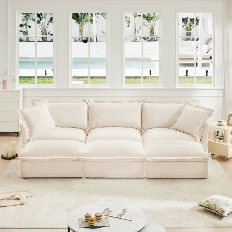 120" Chenille 3-Seater Sectional Sofa with 3 Ottomans