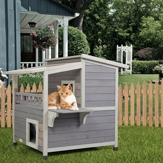Outdoor Cat House Transparent Canopy 2-Tier Wooden Kitten Condo - medium Bed Bath Beyond - 34316960