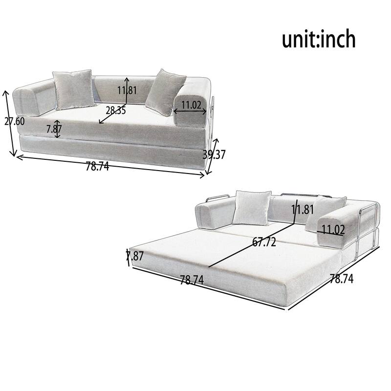 Convertible Couch Modular Sofa Bed with Wide Armrests, Beige Upholstered Sofa Couch with Pillows for Living Room