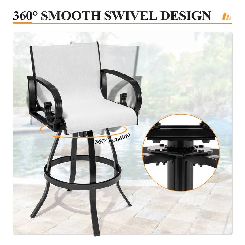 Outdoor Aluminum Swivel Barstool (Set of 2) Sunbrella Textilene Sling for Patio Deck - See Picture