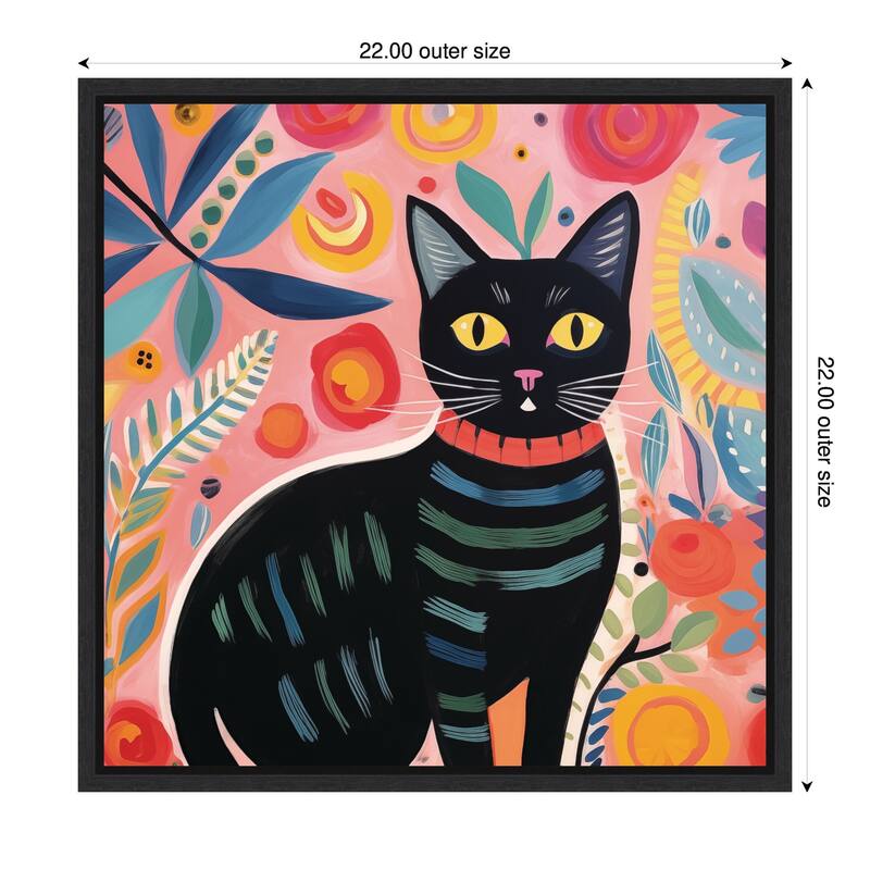 Kate and Laurel Sylvie Black Cat Botantical Pink Framed Canvas by The Creative Bunch Studio