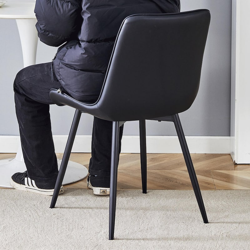 Extended Seat Cushion PU Dining Chair Set of 4 Ergonomic Design Lntegral Metal Leg Structure