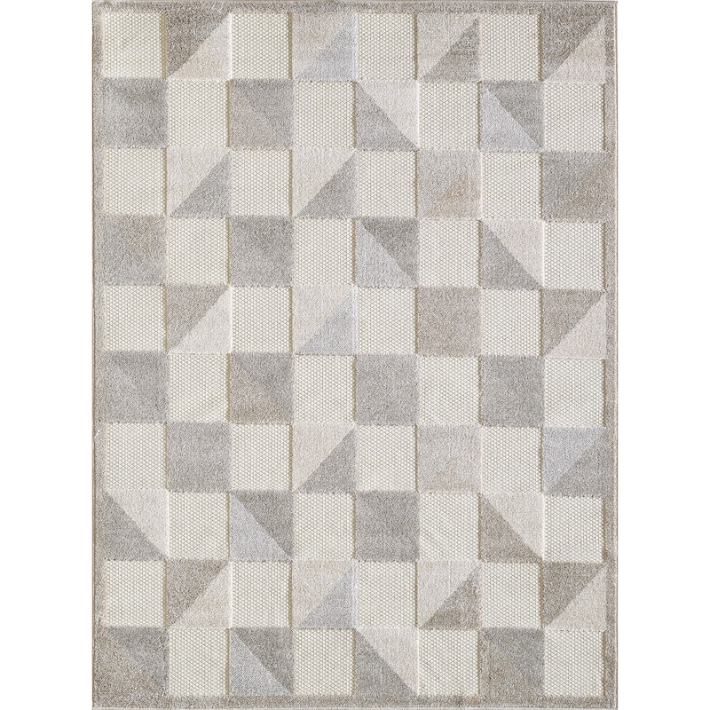 Domani Napa Geometric Ombre Indoor/ Outdoor Rug - 2'2" x 4' - Greige