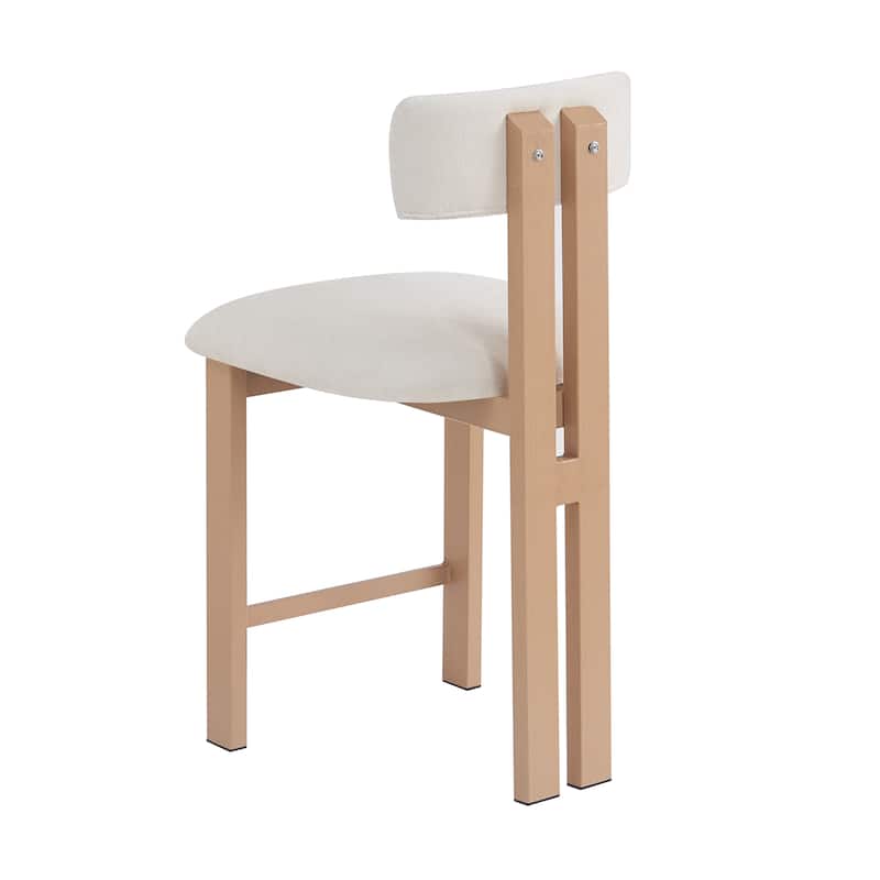 26.5" Stylish Round Stools with Low Back - Upholstered Seat & Natural wood color Metal Frame for Kitchen & Dining