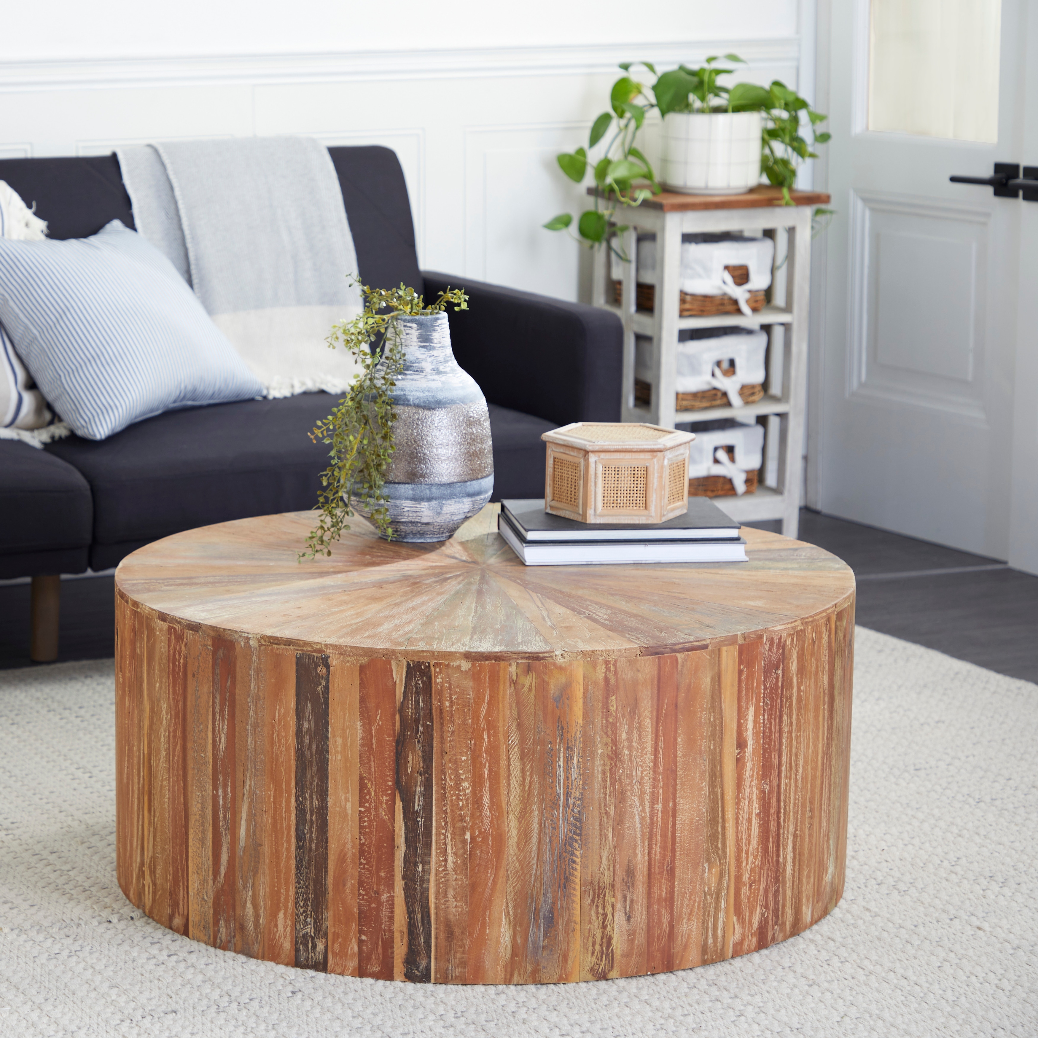 Rustic drum coffee table sale