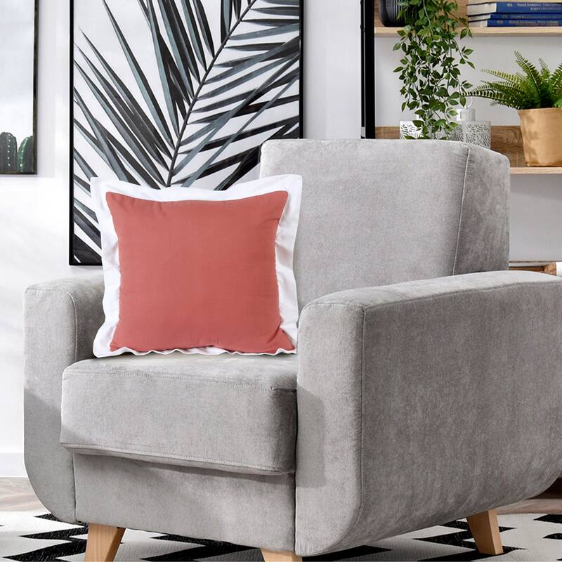 Handwoven Flanged Border Square Throw Pillow Cover - 20" - Coral Pink and White