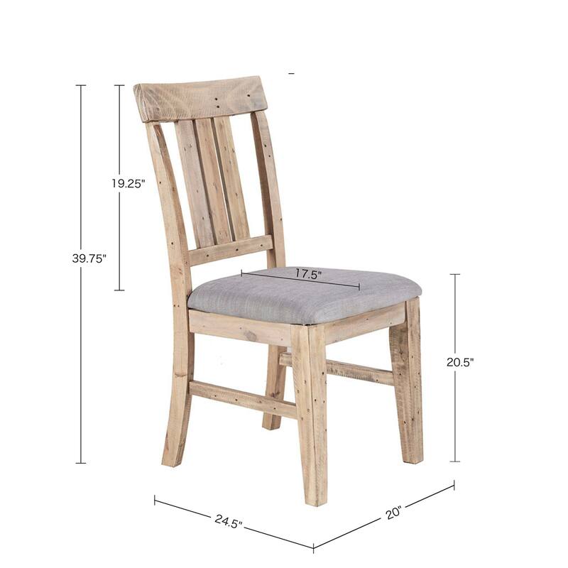 Roomfitters Dining Side Chair (Set of 2), Rustic Solid Pine Wood with Weathered Finish and Gray Upholstered Seat
