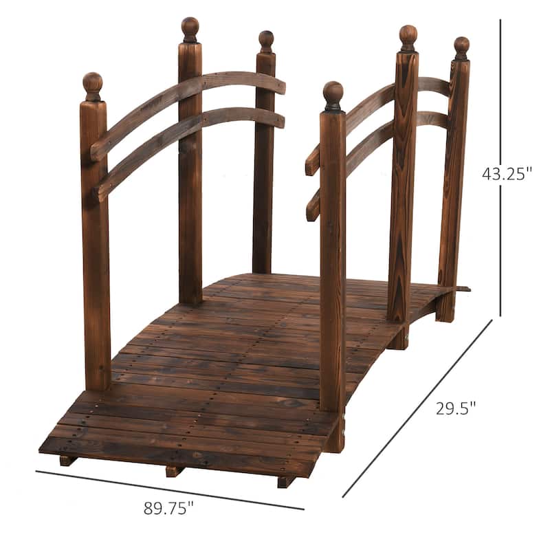 Outsunny 7.5' Fir Wood Garden Bridge Arc Walkway with Side Railings, Perfect for Backyards, Gardens, & Streams, Stained