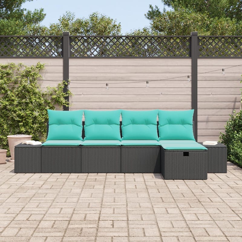 vidaXL 5/6 Piece Garden Sofa Set with Cushions Black Poly Rattan - 115.8×46.1×27.2