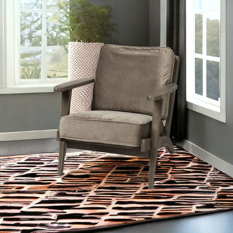 HomeRoots 31" Olive Green and Brown Velvet Lounge Chair - 31' X '32' X '28 - 31' X '32' X '28