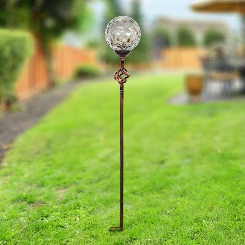 Exhart Solar Pearlized Honeycomb Glass Ball Garden Stake with Metal Finial, 4 by 31 Inches