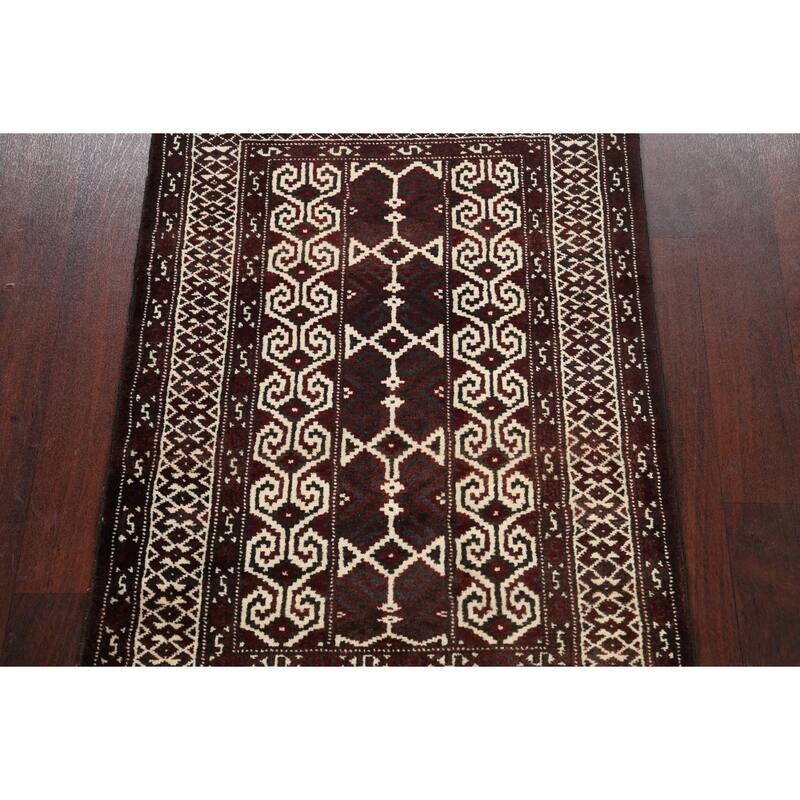 Geometric Persian Balouch Wool Area Rug Handmade Traditional Carpet - 2'9" x 3'8"
