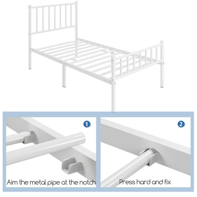 Yaheetech Minimalist Metal Platform Bed Frame with Spindle Headboard and Footboard