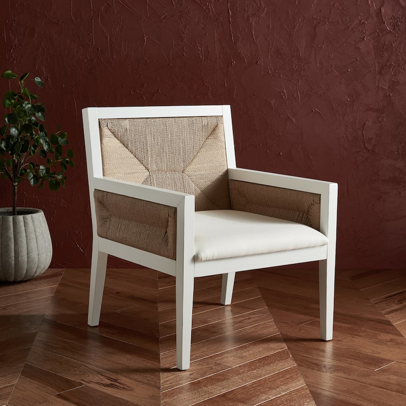 SAFAVIEH Couture Emilio Woven Accent Chair - 25 in. W x 26 in. D x 31 in. H - White/Natural