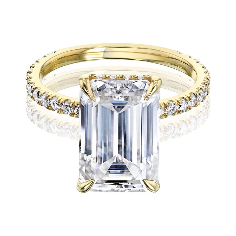 Kobelli Signature Collection 6 Carat Moissanite & Diamond 14k Solid Gold Emerald Hidden Halo Near Eternity Evie Engagement Ring - 8.5 - Yellow
