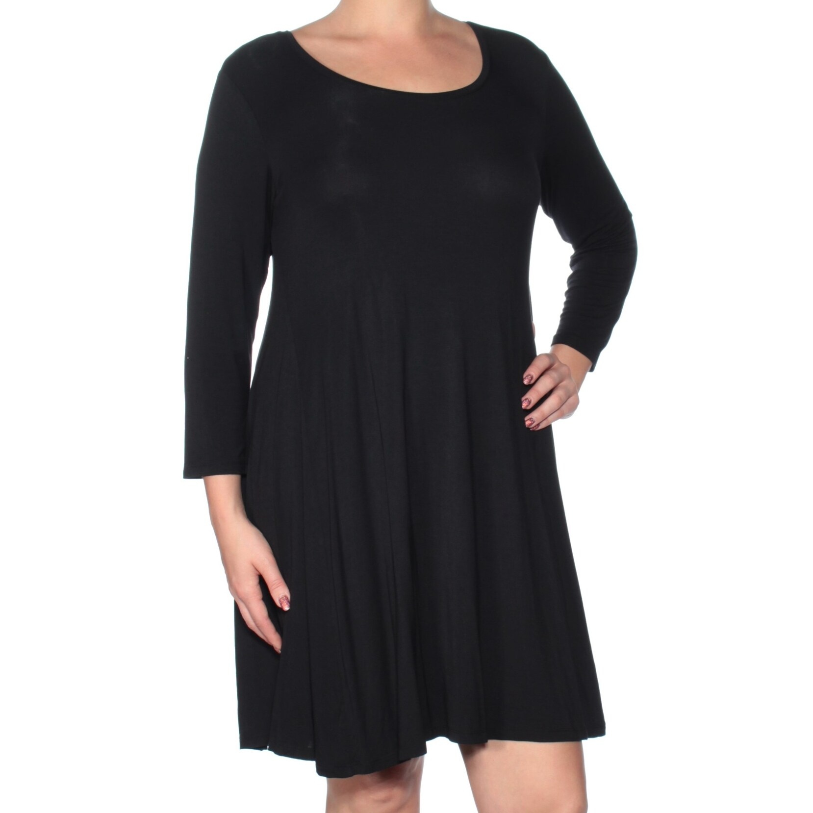 Shop Womens Black Long Sleeve Knee Length Fit Flare Dress Size L Overstock 24082654