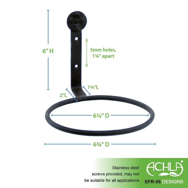 Achla Designs Set of 2 Wall Mounted Flower Pot Holder Ring Brackets, 6