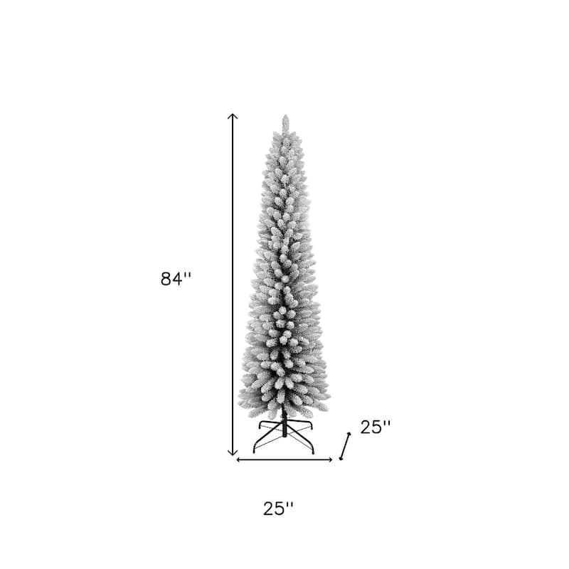 HomeRoots 7' White Slender Flocked Fir Christmas Tree - 25.00 in. x 84.00 in. x 25.00 in.