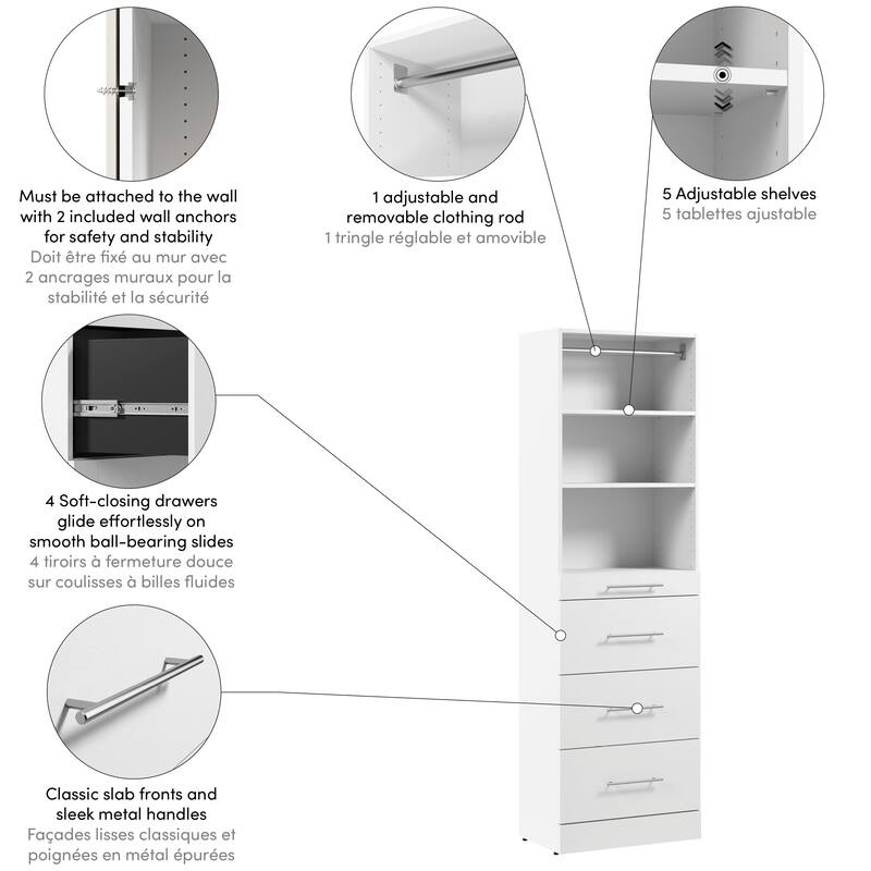 Bestar Florence 25W x 16D Closet System with 4 Drawers, Slab