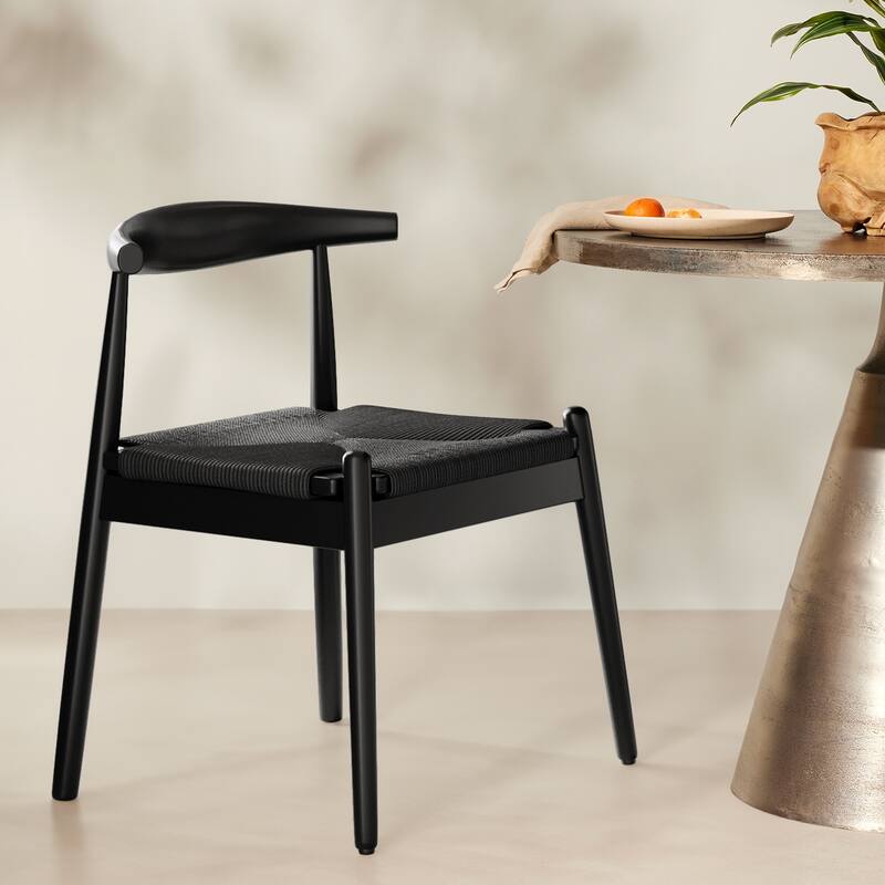 Weave Dining Chairs Set of 2, Mid-Century Modern Kitchen Chair with Solid Oak Frame & Handwoven Seat for Living Dining Room