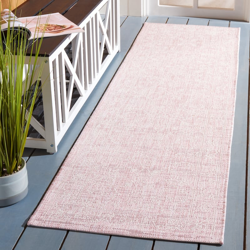 SAFAVIEH Courtyard Aquata Indoor/ Outdoor Waterproof Patio Backyard Rug - 2'3" x 8' Runner - Soft Pink/Ivory