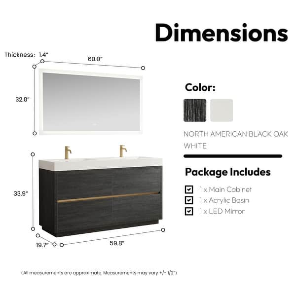 dimension image slide 5 of 7, Huesca Bath Vanity with Composite Integral Sink Top and Mirror