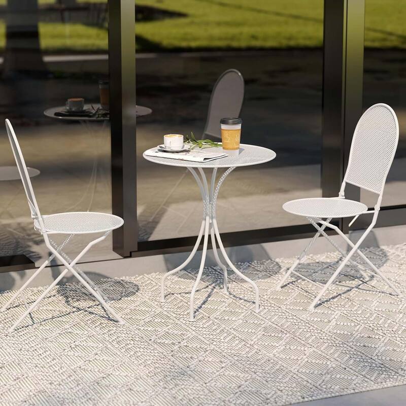 3 PCS Patio Bistro Set Outdoor Dining Table & Folding Chairs Set