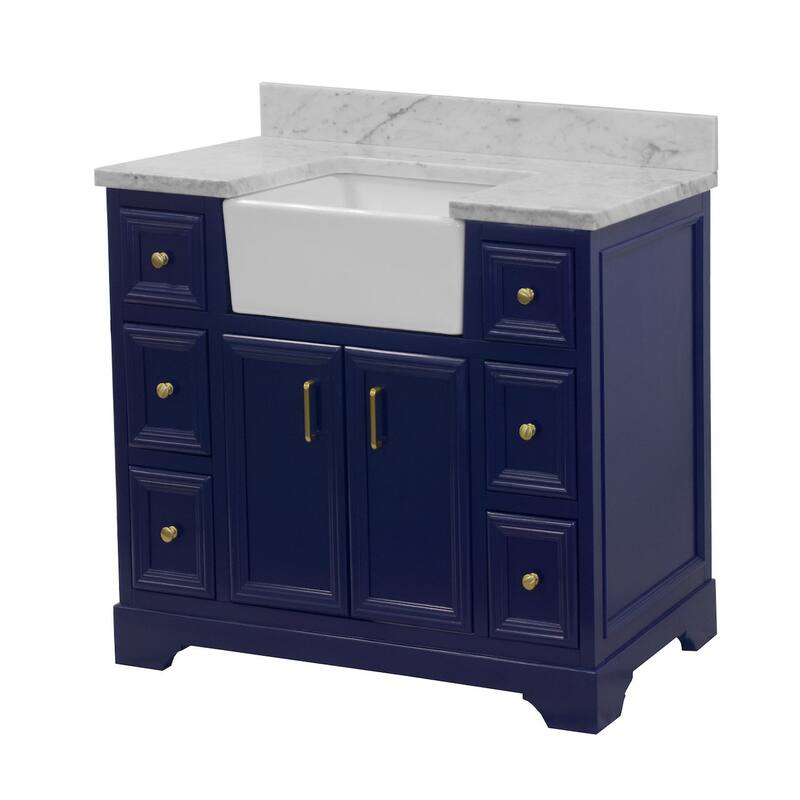 KitchenBathCollection Zelda 42" Farmhouse Bathroom Vanity with Carrara Marble Top
