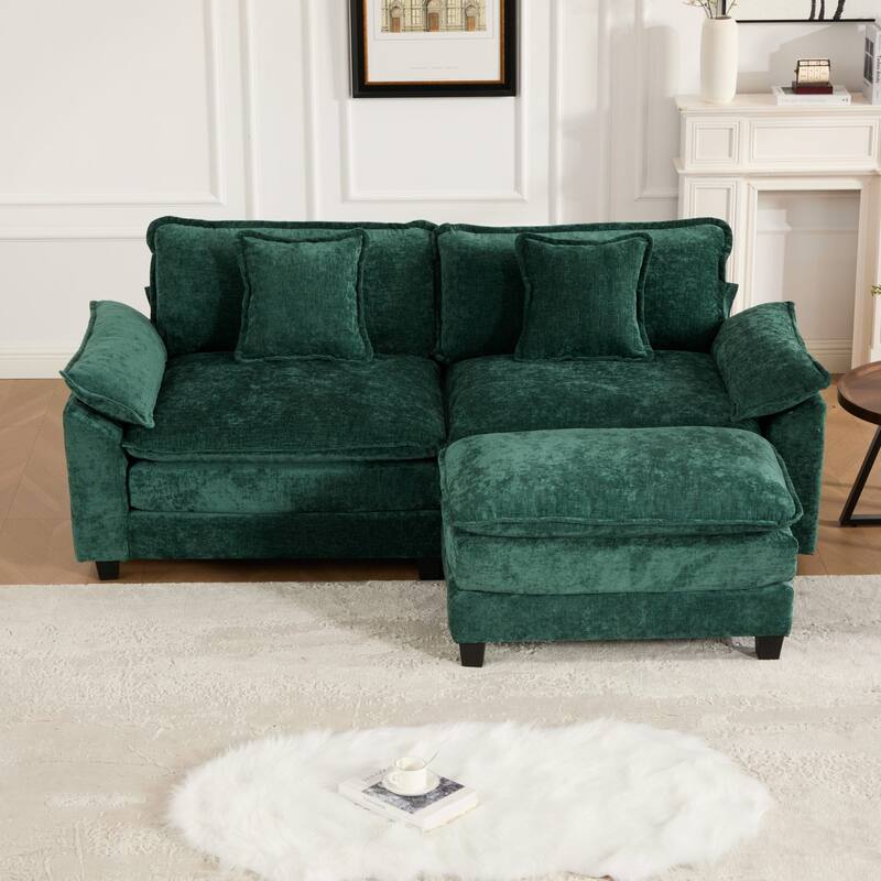Oversized Chenille Upholstered Sofa, Modular Sectional Cloud Sofa, 2 Seater Sofa with Wider Armrest & Backrest Pillows