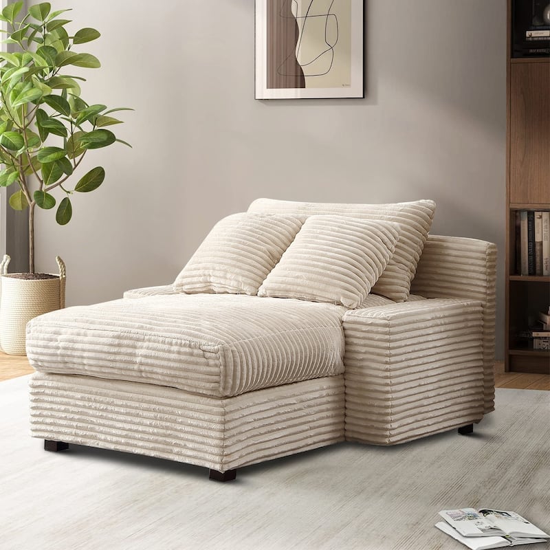 Modern Stylish Corduroy Fabric Upholstered Chaise Lounge Chair - Beige