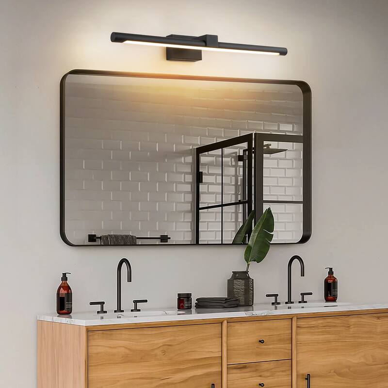 1-light 23.6 in. Modern Linear Cylinder Strip Wall Sconce Dimmable Tube Integrated LED Bathroom Vanity Light - 5.9 in. D - Black