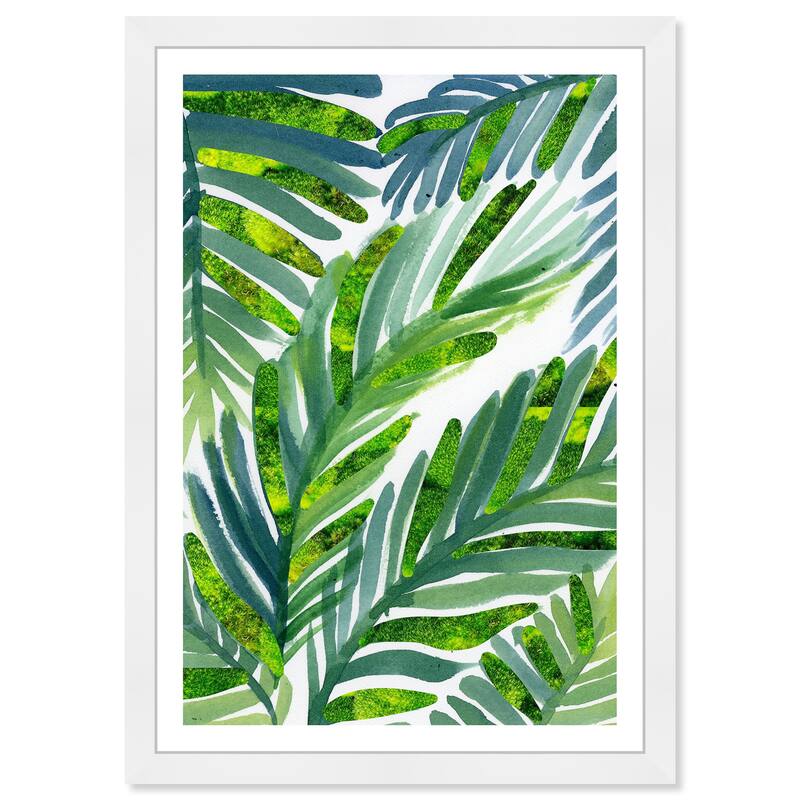 Wynwood Studio 'Hojas de Palma Moss' Floral and Botanical Wall Art Framed Print Botanicals - Green, White