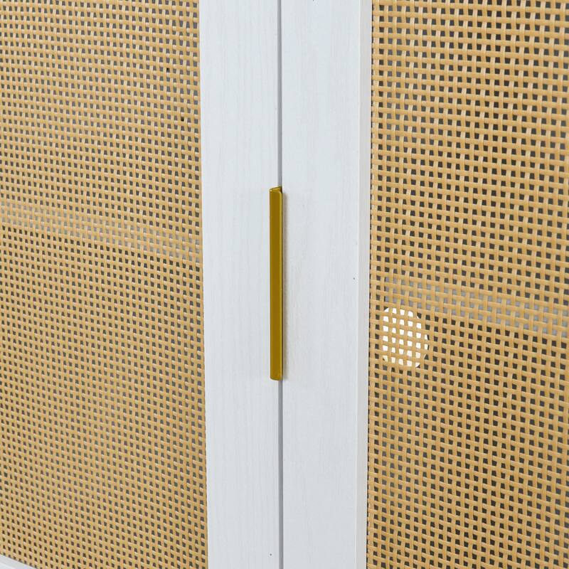Curved Dining Sideboard with Gold Trim and Woven Rattan Doors for Stylish Dining Room Storage