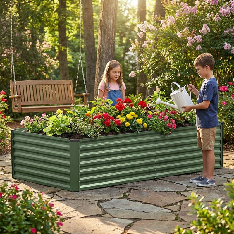Meyreso 6ft x 3ft x 2ft Galvanized Metal Raised Garden Bed, Durable Outdoor Planter, Rust Resistant, Safety Edging