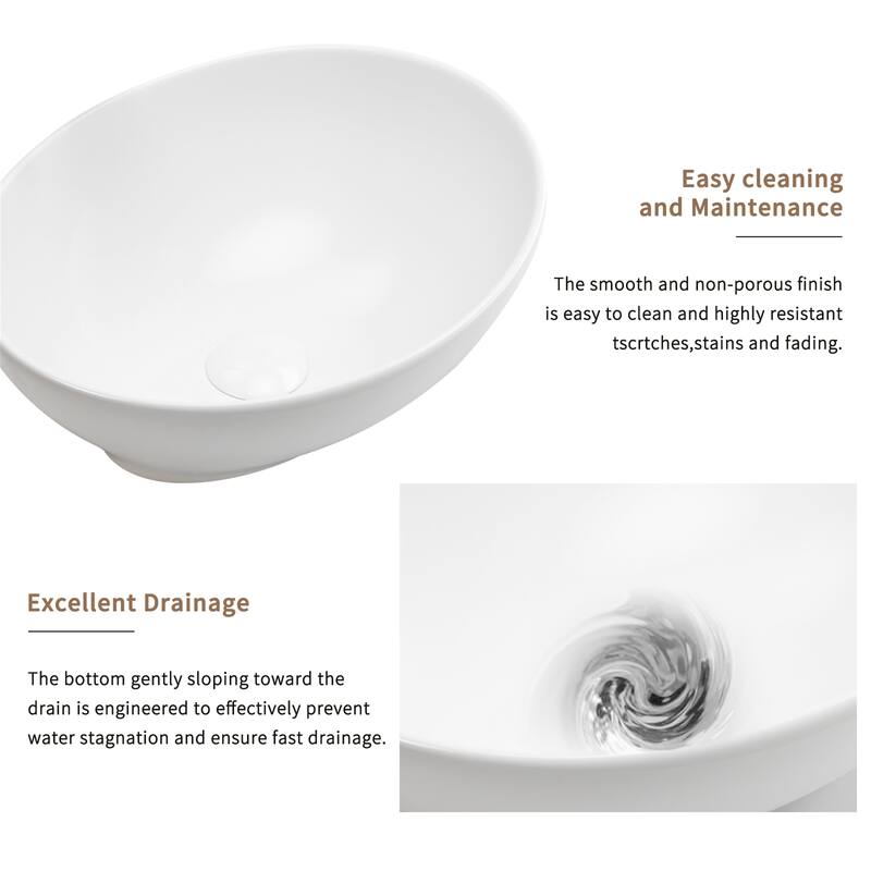16" x 13" x 5.5" White Oval Ceramic Countertop Bathroom Vanity Vessel Sink