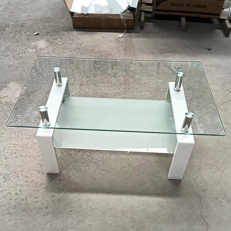 Tempered Black Glass Coffee Table, 2-Layers Tea Table, suitable for dining room, office, living room, bedroom