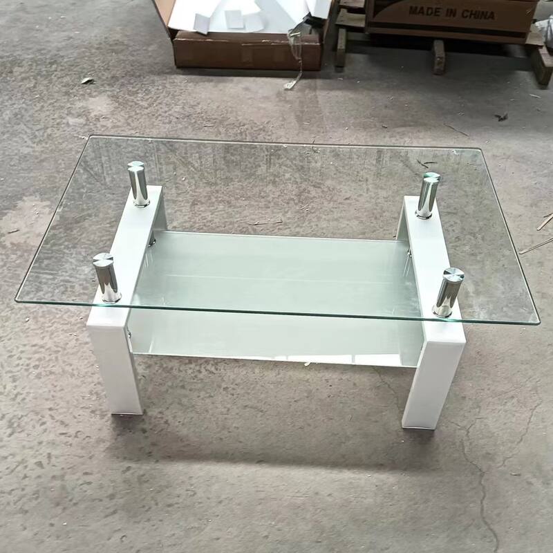Tempered Clear Glass Coffee Table, 2-Layers Coffee Table Living Room Center Table