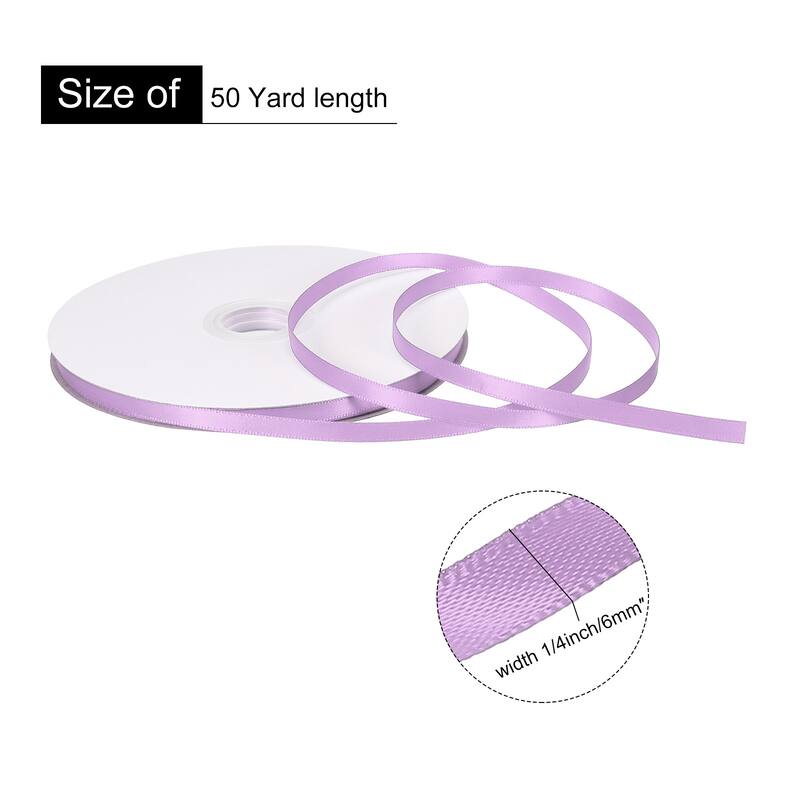 Double Faced Solid Satin Ribbon Polyester Fabric Roll for Gift Party - Light Purple - 1/4" x 50 Yard