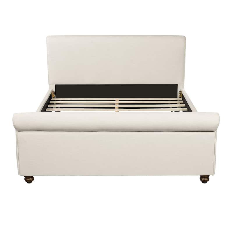 Christopher Knight Home - Modern Linen Upholstered Bed Frame with Solid Wood Legs and a Robust Headboard and Footboard