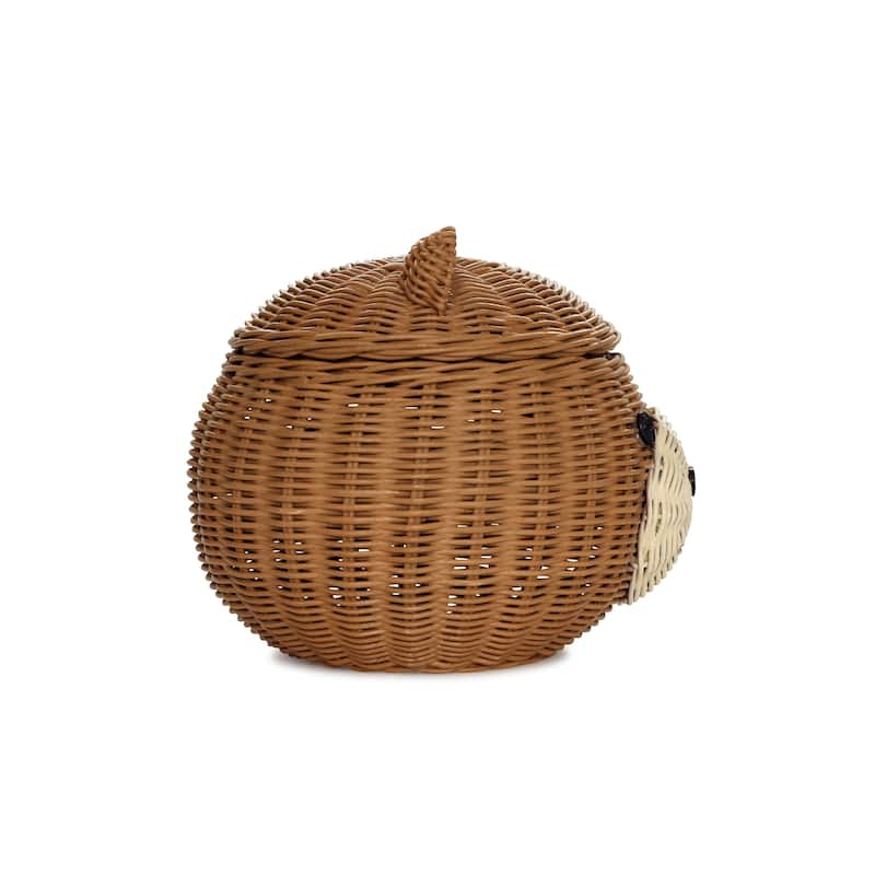 Bear Head Rattan Storage Basket with Lid Decorative Home Decor Hand Woven Shelf Organizer Cute Handmade Handcrafted Gift Artwork