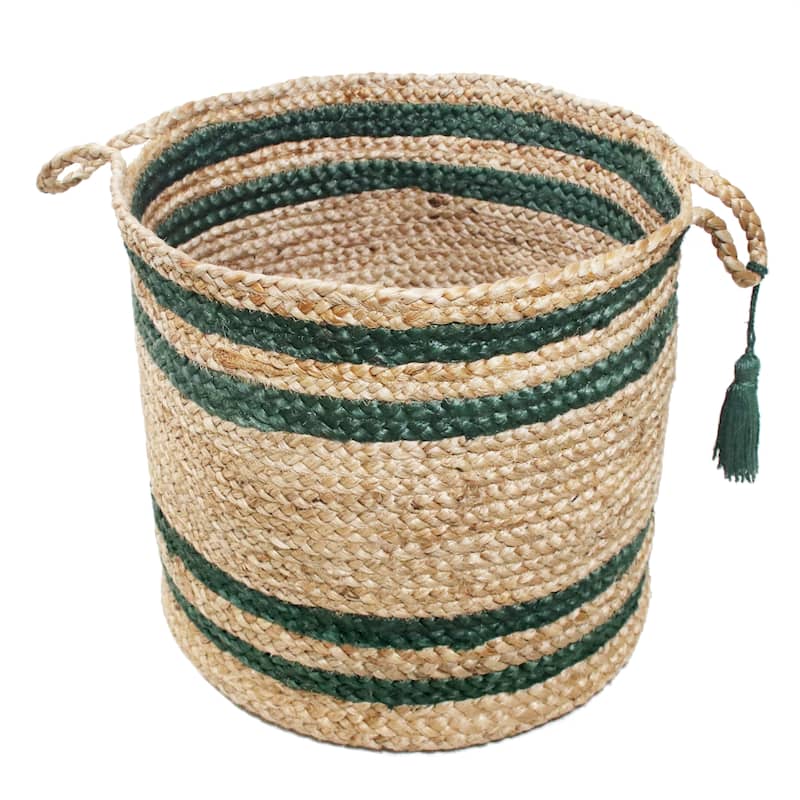 Sevita Double Striped Jute Hand-Stitched Storage Basket with Handles