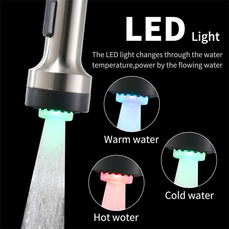 Single Handle Single Lever LED Kitchen Faucet with Pull Down Sprayer