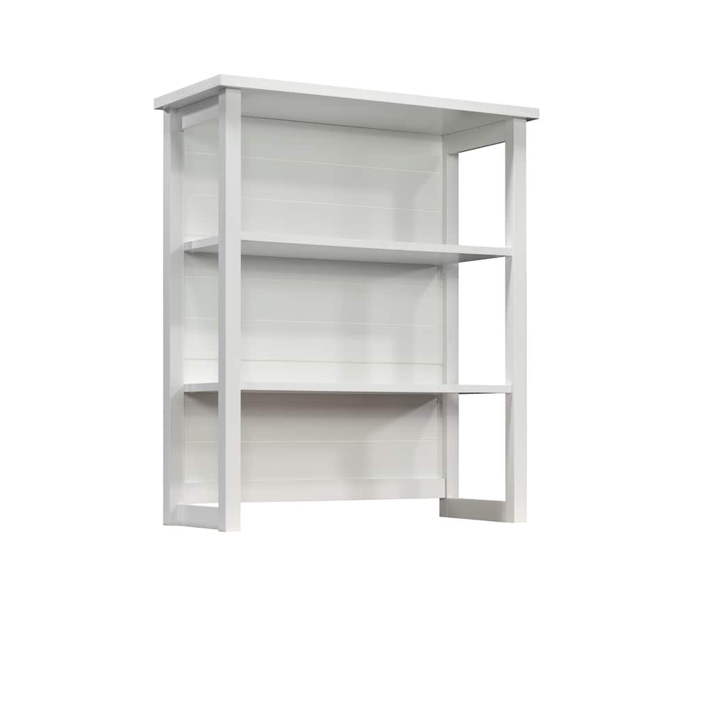 Wood Library Hutch with Fixed Shelves, White - 33.58" W x 14.57" D x 39.13" H